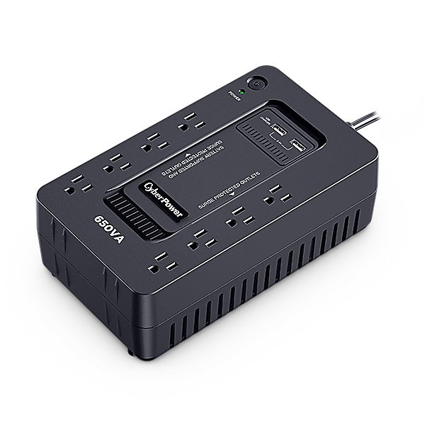 UPS Standby CyberPower SX650U 650VA/360W 8 NEMA 5-15R (4 c/respaldo batería) 2x puertos USB carga120V GreenPower UPS