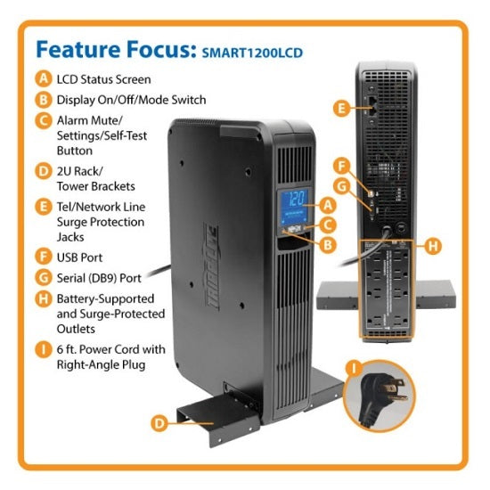 UPS SmartPro interactivo TrippLite SMART1200LCD 1.2kVA/700W AVR 2U rack/torre 8 NEMA 5-15R 1x USB 1x DB9