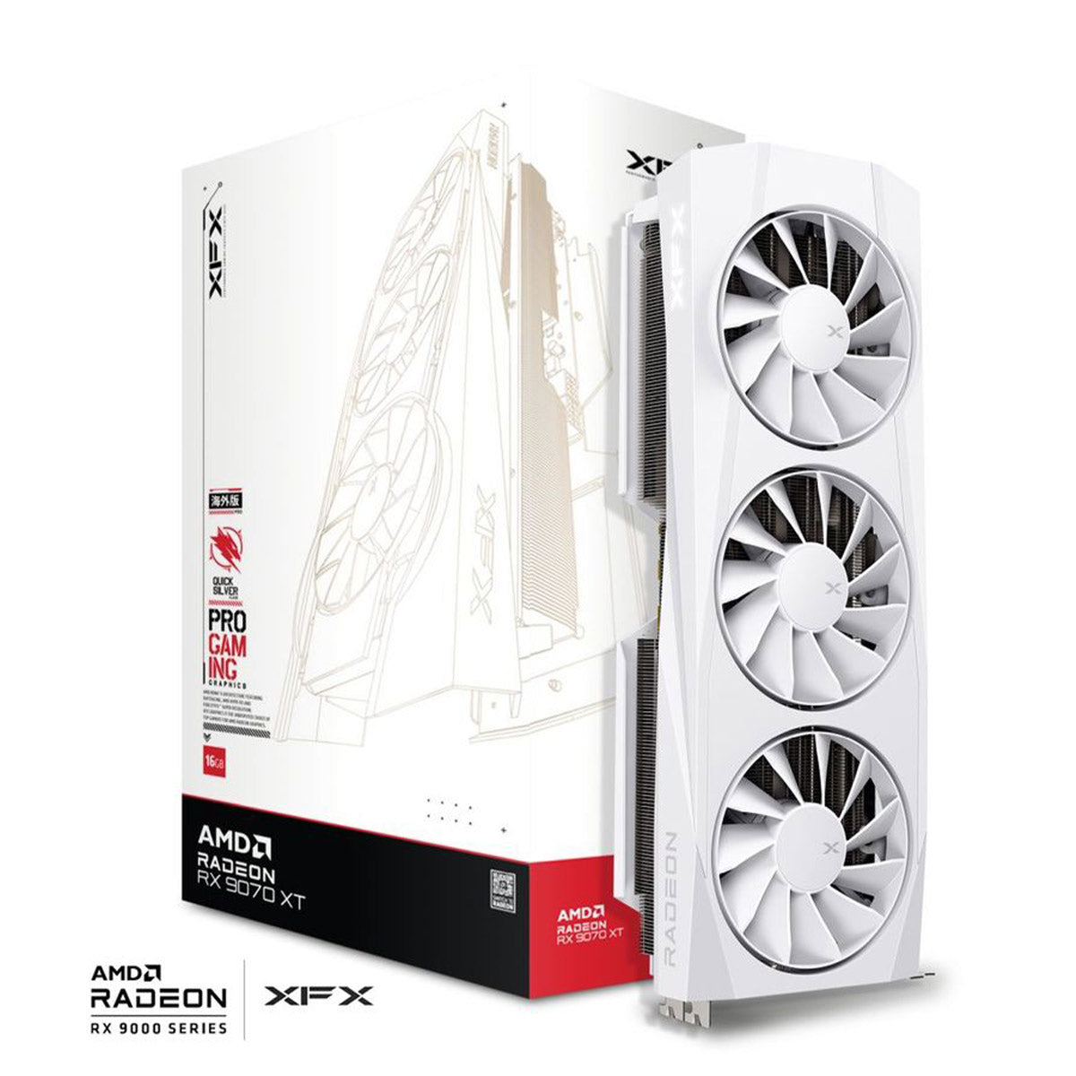 TARJETA DE VIDEO XFX (RX-97TQICKW9) QUICKSILVER RX9070XT,16GB GDDR6, 2400MHZ,3*DP,HDMI,BLANCA.TECH