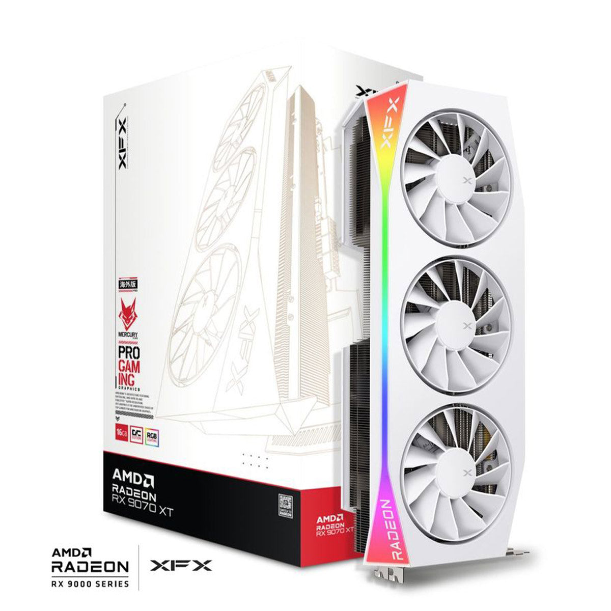 TARJETA DE VIDEO XFX (RX-97TRGBBW9) MERCURY RADEON RX 9070XT,16GB GDDR6,2570MHZ,3*DP,HDMI, BLANCA.TECH