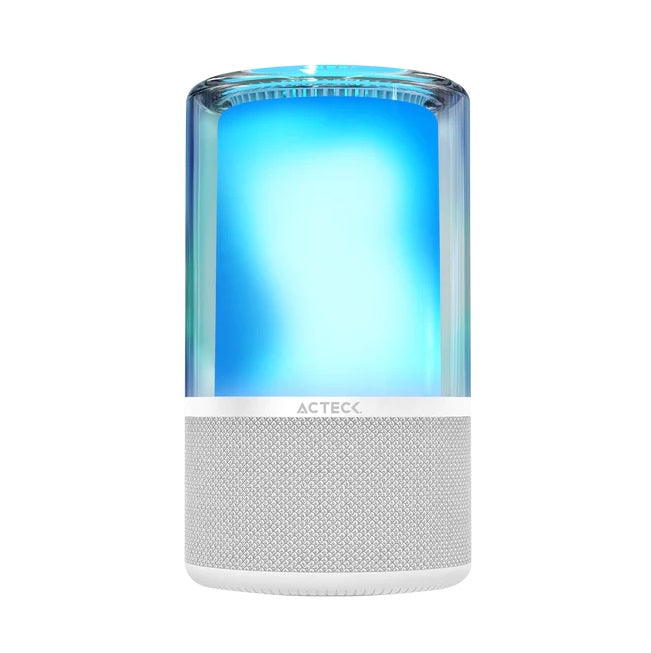 Bocina Acteck Glee Pure AP70 Blanca portaitl Bluetooth 5.2 Iluminación de Efectos Series bateria recargable 5h 20W