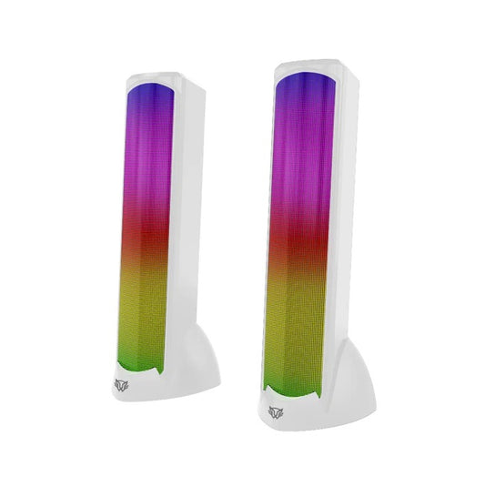 Bocinas Balam Rush Glimm Tower BG575 Blanco Bluetooth/auxiliar3.5 10w 2.0 iluminacion RGB Gamer