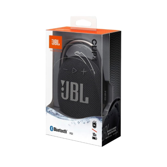 Bocina JBL Clip 4 Bluetooth negro 8.6cm resistente agua y polvo IP67 carga rapida USB C