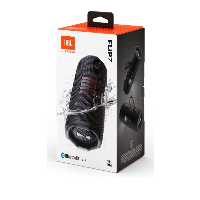 Bocina JBL Flip 7 Bluetooth Negra 18.30cm resistente agua polvo y caidas IP68 carga rapida USB C