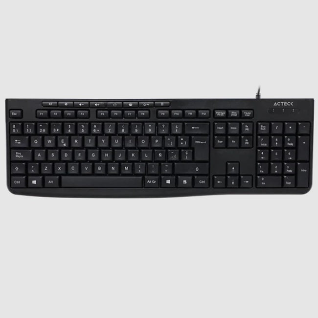 Teclado Alambrico Acteck Inspire Prime TA222 Negro Teclas de Membrana 1.5 mts cable Essential