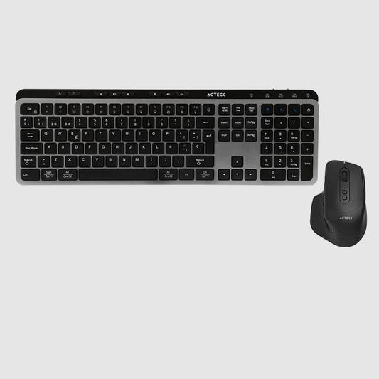 Kit Teclado y Mouse Acteck Creator Krea MK755 Negro-Gris Compatible con Windows y Mac Mouse Ligero 2.4 GHz + 2 modos BT 2000 DPI