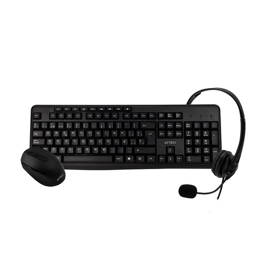 KIT TECLADO MOUSE Y DIADEMA USB KT30 AC-931687 NEGRO