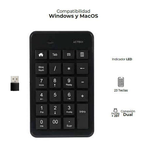 Teclado Acteck Numérico Inspire Pad TN450 Inalámbrico + Bluetooth Dual Mode