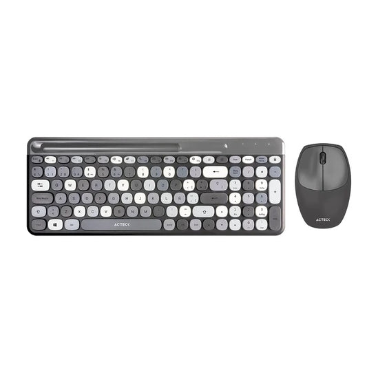 Kit Teclado y Mouse Acteck Creator Chic Colors MK470 Gris Inalambrico con soporte para smartphone