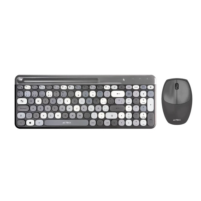 Kit Teclado y Mouse Acteck Creator Chic Colors MK470 Gris Inalambrico con soporte para smartphone