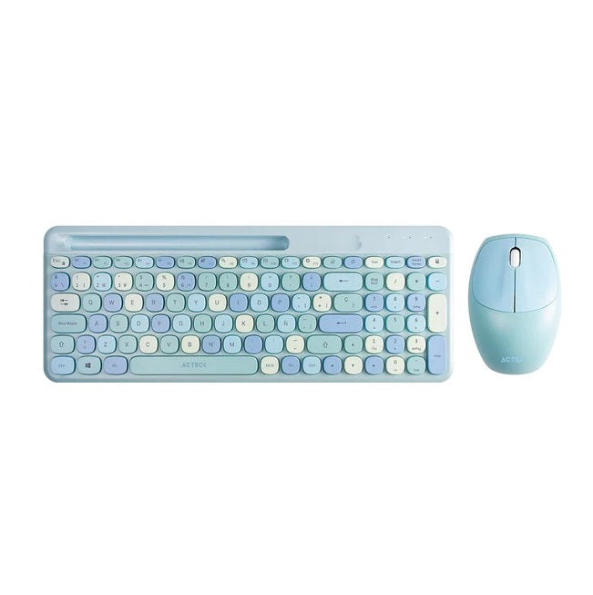 Kit Teclado y Mouse Acteck Creator Chic Colors MK470 Azul Inalambrico con soporte para smartphone
