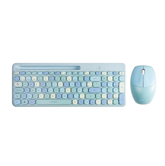 Kit Teclado y Mouse Acteck Creator Chic Colors MK470 Azul Inalambrico con soporte para smartphone