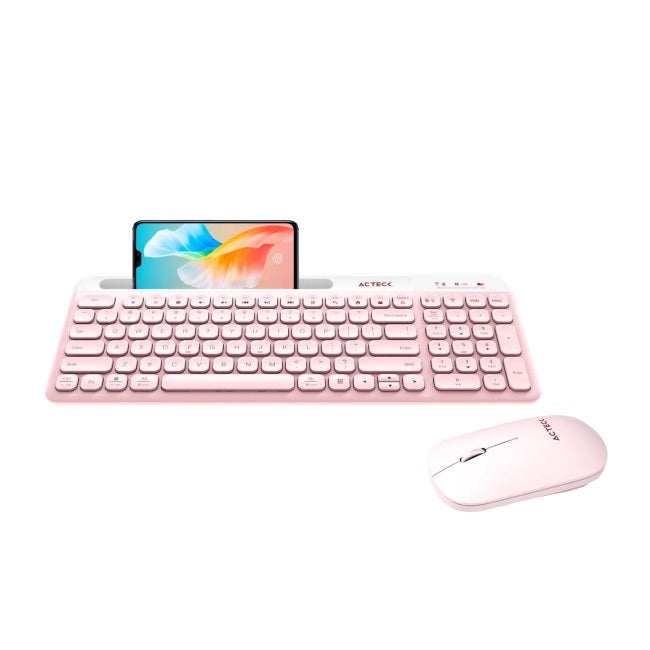 Kit Teclado y Mouse Creator Virtuos Silk MK720 Rosa Inalambrico recargable con soporte para smartphone