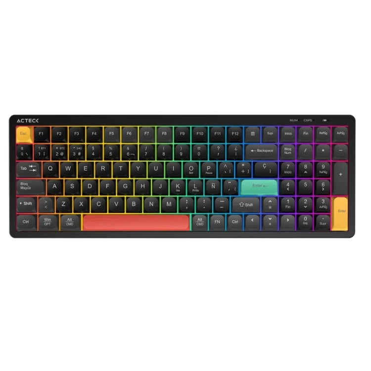 Teclado Acteck Techno Core Ti780 Elite inalambrico 2.4GHz y Bluetooth Retroiluminado RGB recargable negro AC-945875