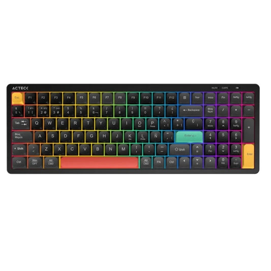 Teclado Acteck Techno Core Ti780 Elite inalambrico 2.4GHz y Bluetooth Retroiluminado RGB recargable negro AC-945875