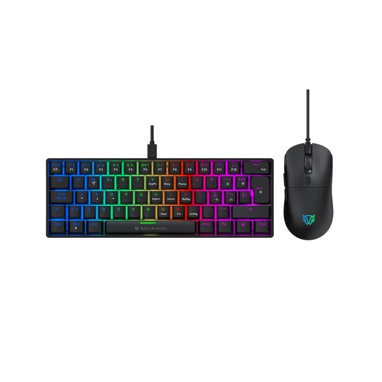 Kit de Teclado y Mouse Balam Rush Fusion Vanguard CKG660 alambrico 7200 DPI Anti-ghosting Mouse Optico Diseño Compacto 62 teclas iluminado Blacklight negro BR-945769