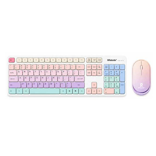 Kit de teclado y mouse Brobotix recargable Bluetooth receptor USB 2.4GHz y radiofrecuencia multimedia 406986 color Rainbow