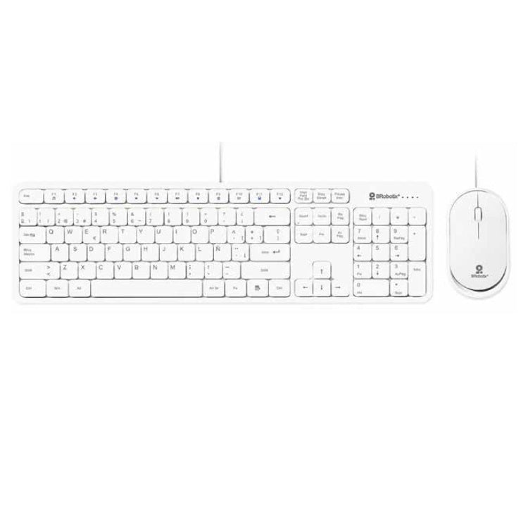 Kit de teclado y mouse Brobotix USB alambrico ultrasilencioso multimedia 6008010 color Blanco