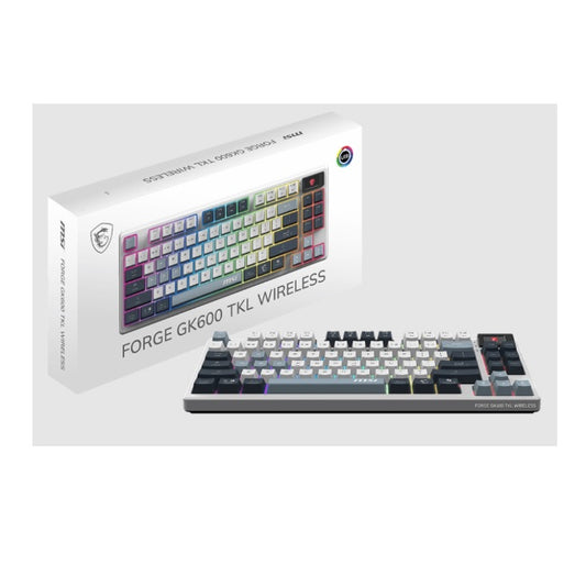 Teclado MSI FORGE GK600 TKL WIRELESS W SKY US blanco/azul RGB 2.4G inalambrico Bluetooth y USB 2.0 Switches Mecanicos Lineales