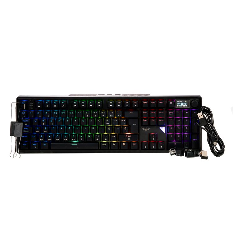Teclado gaming Steel Cobra metalicocon Swich Negro magnetico formato 100% con ilumnacion RGB Gasket NA-2666