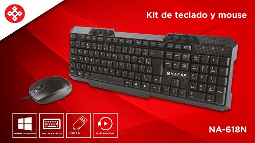 Kit de Teclado y Mouse Naceb alambrico modelo NA-618N color Negro USB