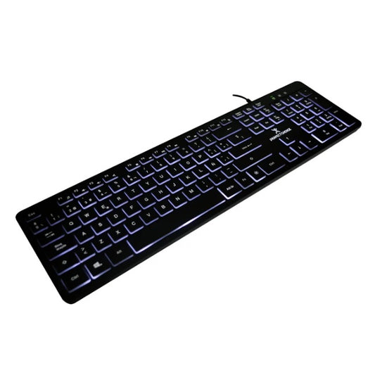 Teclado Perfect Choice alamabrico con USB iluminacion en teclas para oficina modelo PC-201304 color Negro