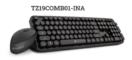 Kit teclado y mouse Techzone inalambrico negro acabado piano TZ19COMB01-INA