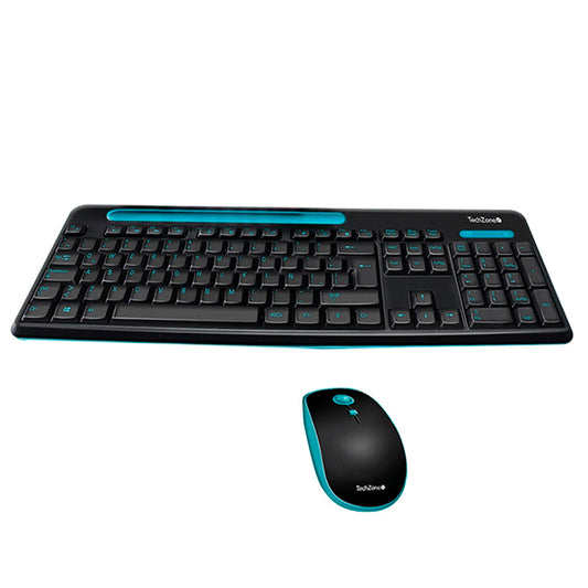 KIT TECLADO Y MOUSE TECHZONE INALAMBRICO CON SOPORTE PARA DISPOSITIVO MOVIL HASTA 9 PULG