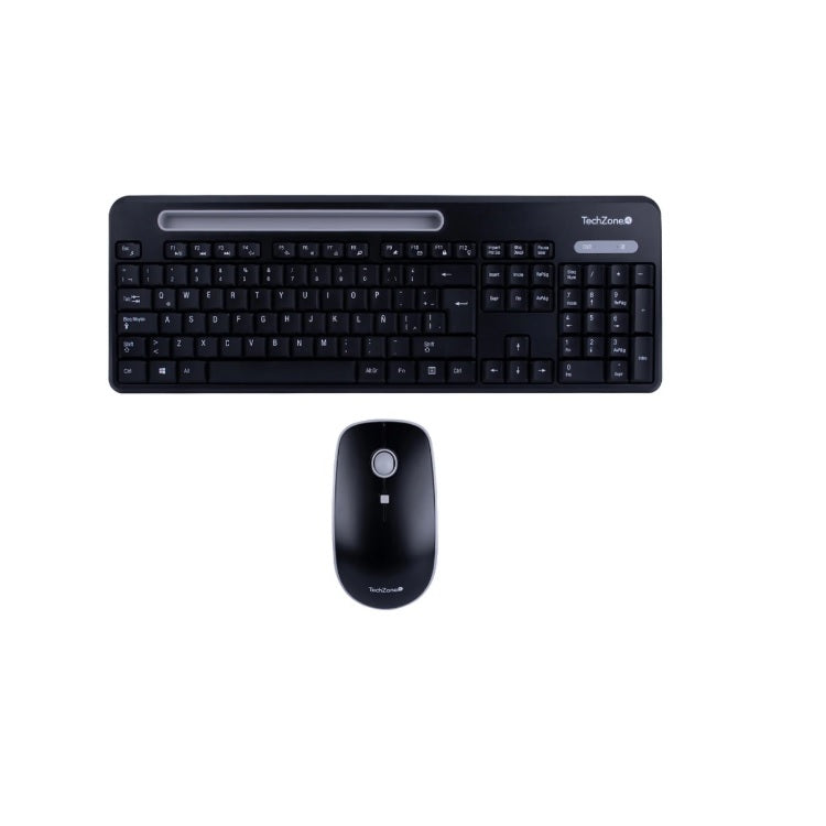Kit Teclado y Mouse Techzone TASKING Negro con Gris Conexion Inalambrico 2400Mhz DPI 1600 Alcance 10m Compatible con Windows y MacOS