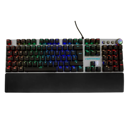 Teclado Gamer Vortred Alámbrico Resistance RGB USB modelo V-930600 color Negro