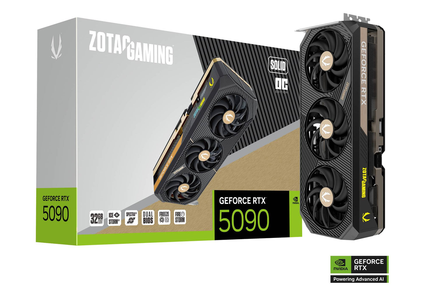 TARJETA DE VIDEO ZOTAC (ZT-B50900J-10P) RTX 5090 SOLID OC 32GB GDDR7, PCIE 5,3*FAN.TECH