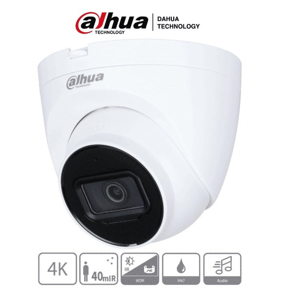 Camara Dahua DH-HAC-HDW1801TQN-A domo 4k 8 mpx lente 2.8mm IR 40 m plastico exterior 106 gds de apertura con microfono IP67