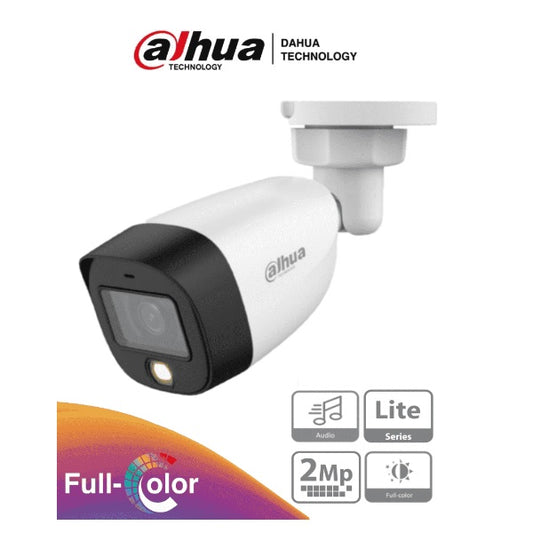 Camara dahua DH-HAC-HFW1209CN-A-LED bullet full color 1080 p lente 2.8mm IR 20 m metalica exterior e interior 106 gds de apertura con microfono