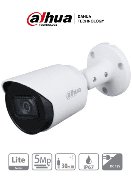 Camara Dahua DH-HAC-HFW1500TN-0280B bullet 5 mpx lente 2.8mm IR 30 m metalica 111 gds apertura IP67
