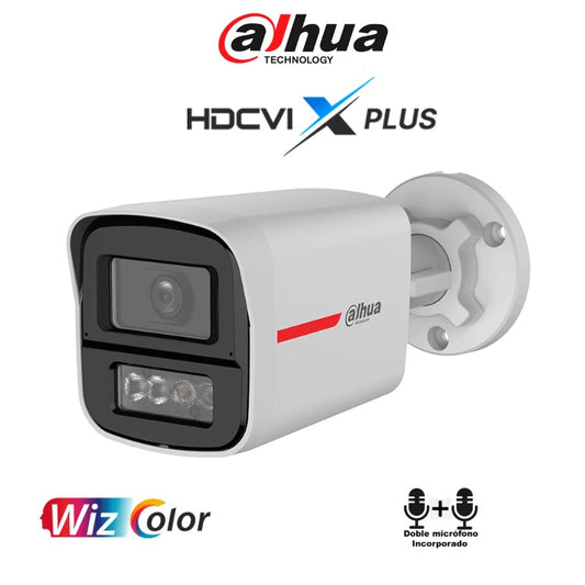 Camara Dahua DH-HAC-HFW1549XN-IL-A-PRO bullet 5 mpx lente 2.8 mm Imagen 24H a Color/ Corrección de Imagen por IA/ Iluminador Dual Int Mediante IR y Luz Calida / Hasta 50m de Ilumin/ Doble Mic