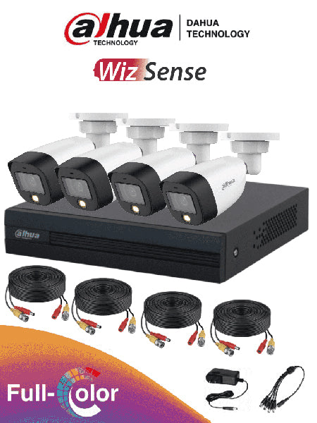 Kit Dahua DH-KIT/XVR1B04-I/4-HFW1209CN-LED-0280B dvr full color 4 canales 2 mpx dvr cooper wizsense y 4 camaras full color busqueda de humanos y vehiculos