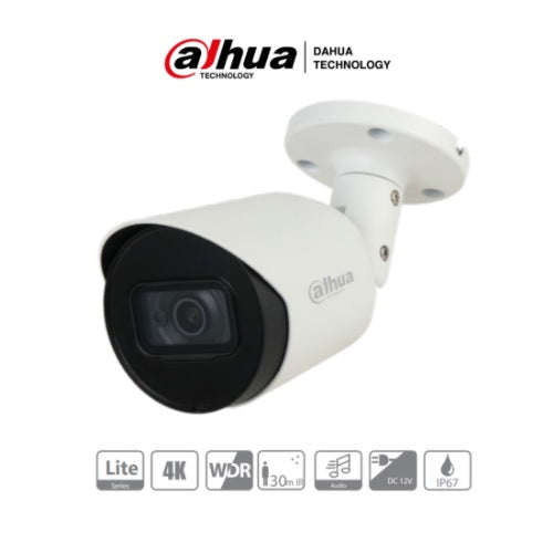 Camara Dahua DH-HAC-HFW1801TN-A-0280B bullet 4k 8 mpx lente 2.8mm IR 30 m metalica exterior microfono incluido IP67