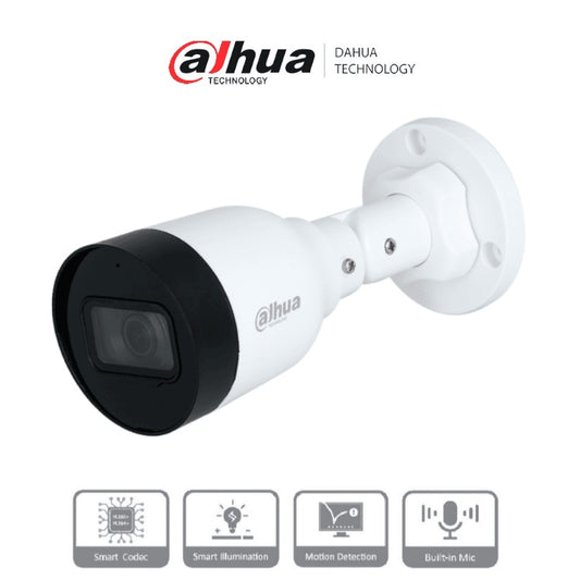 Camara Dahua IPC-HFW1230S1-A-S6 IP bullet 2 mpx lente 2.8mm IR 30m Metal -plastico microfono 102 gds apertura PoE IP67