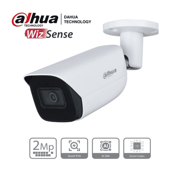 Camara Dahua DH-IPC-HFW3241E-S-S2 bullet 2 mpx lente 2.8mm IR 50 m metalica wisense audio ranuro microsd PoE ip67