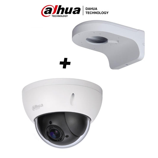 Camara Dahua SD22204IGCPAK mini PTZ de 2 MP HDCVI / 4X Zoom óptico con brazo de pared PFB203W incluido