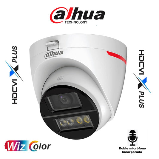Camara Dahua DH-HAC-HDW1249XN-A-PRO domo WizColor 2 mpx lente 2.8 mm HDCVI X PLUS/Video 24 Horas a Color/ Correccion de Distorsion de Imagen IA/ Iluminador Inteligente 50m