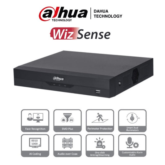 DVR Dahua DH-XVR5104HS-I3 5 mp wizsense soporta 4 canales + 2 IP o hasta 6 canales IP reconocimiento facial y proteccion perimetral en 1 canal 1 puerto SATA