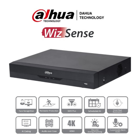 DVR Dahua DH-XVR5116H-4KL-I3 16 canales 4k 8 mpx wizsense IA h.265 16 canales + 16 ip hasta 32 ch IP 2 canales de sdm plus 1 bahia de disco duro