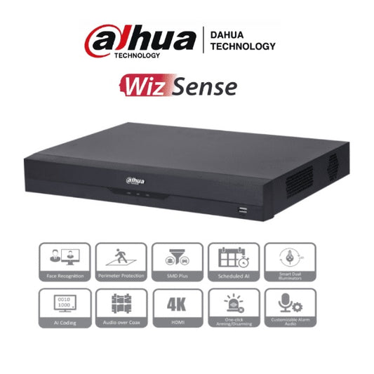 DVR Dahua DH-XVR5216AN-4KL-I3 16 canales 4k wizsense 2 bahias de disco hasta 32ip 2canales de reconocimiento facial IA
