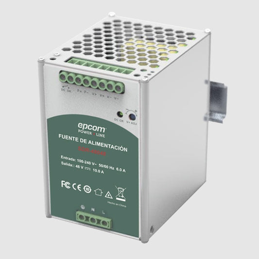 Fuente de Poder SDR-48048 Industrial 48 Vcc @ 10A / 480W / Funcion relay Vcc / Función de Conexión Paralelo / Riel Din