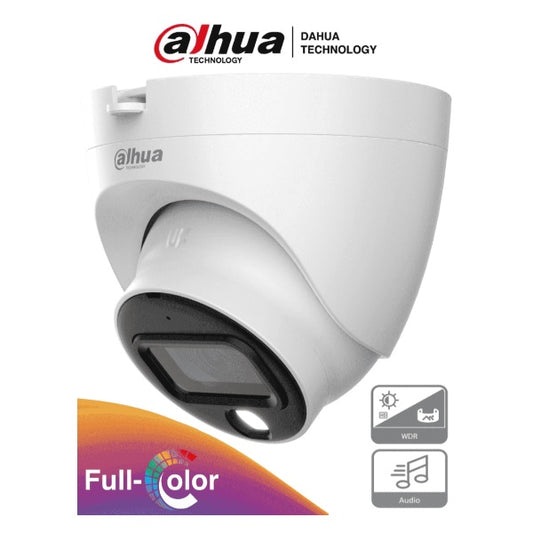 Camara Dahua DH-HAC-HDW1239TLQN-A-LED-0280B domo full color 2mpx lente 2.8 mm IR 20 m plastico exterior audio 107 gds apert IP67