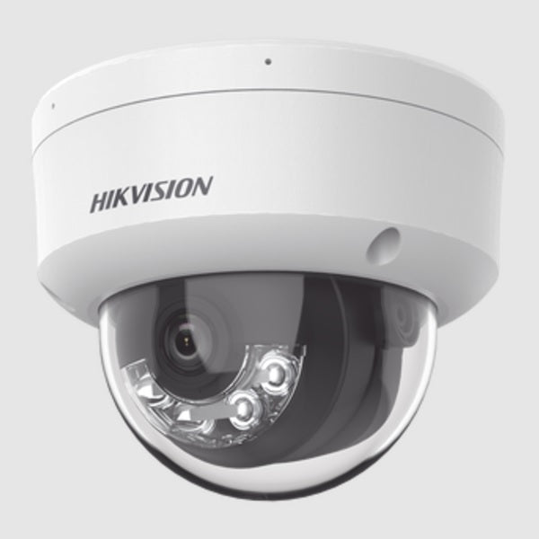 Camara Hikvision DS-2CD1123G2-LIU(F) domo IP 2 mpx lente 2.8 mm IR de 30 m + 30 m luz blanca microfono integrrado antivandalico IK08 PoE exterior IP67