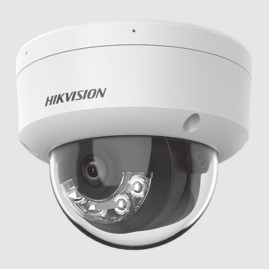 Camara Hikvision DS-2CD1123G2-LIU(F) domo IP 2 mpx lente 2.8 mm IR de 30 m + 30 m luz blanca microfono integrrado antivandalico IK08 PoE exterior IP67