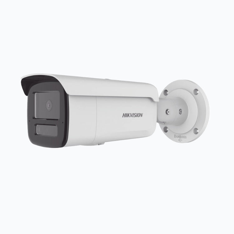Camara Hikvision DS-2CD2T43G2-4LI2U/28 Ip bala 4 mpx Dual Light + 2 Microfonos Integrados Lente 2.8 mm / 80 mts IR + 80 mts Luz Blanca / Acusense / Exterior