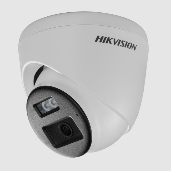 Camara Hikvision DS-2CE78K0T-LTS Turret turbohd 3k 5mpx lente 2.8 mm IR 40 m + 40 m luz blanca audio bidireccional microfono y bocina intergrado IP67